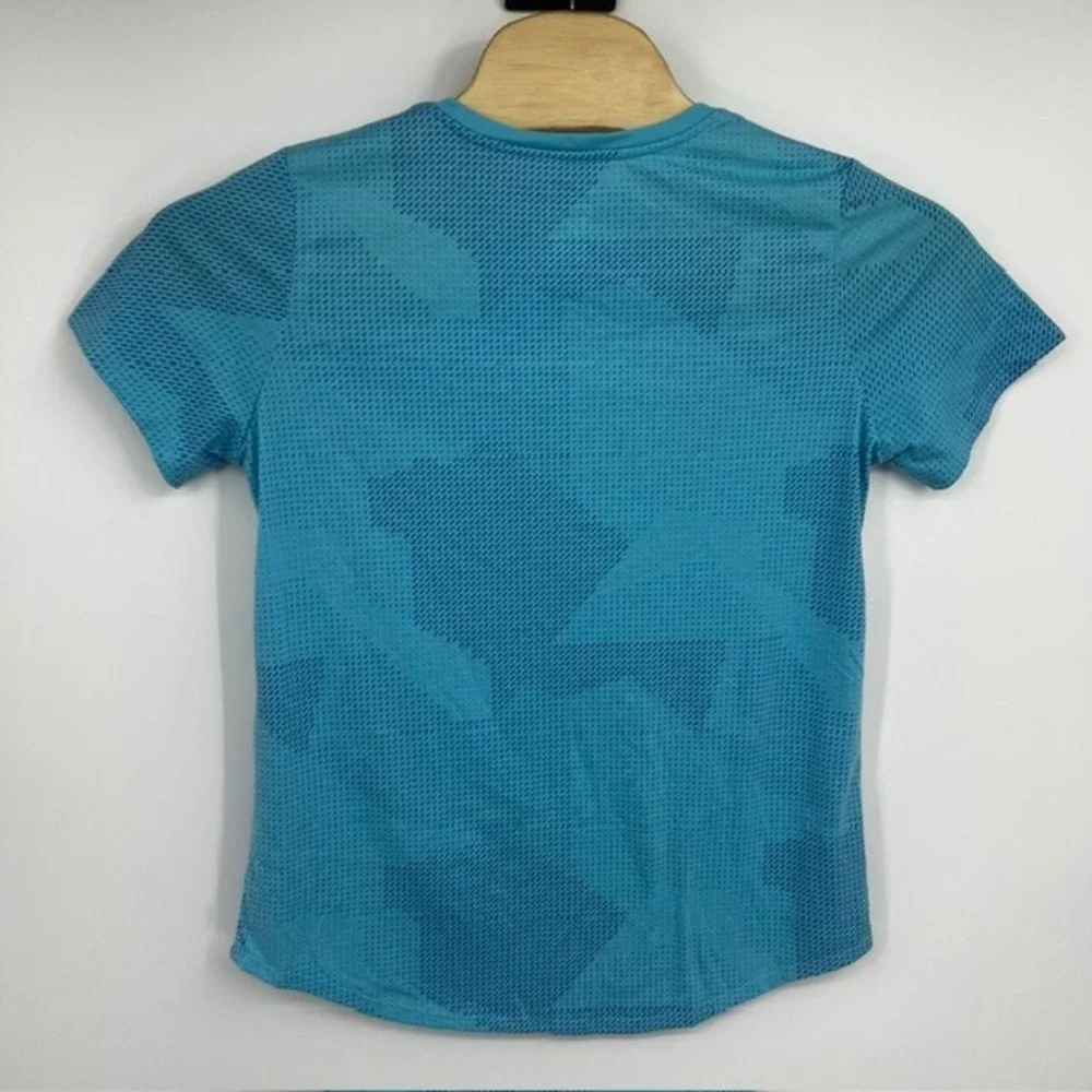 Nike Women's Large Dri-FIT Blue Geometric Camo Running T-Shirt Athletic Cut